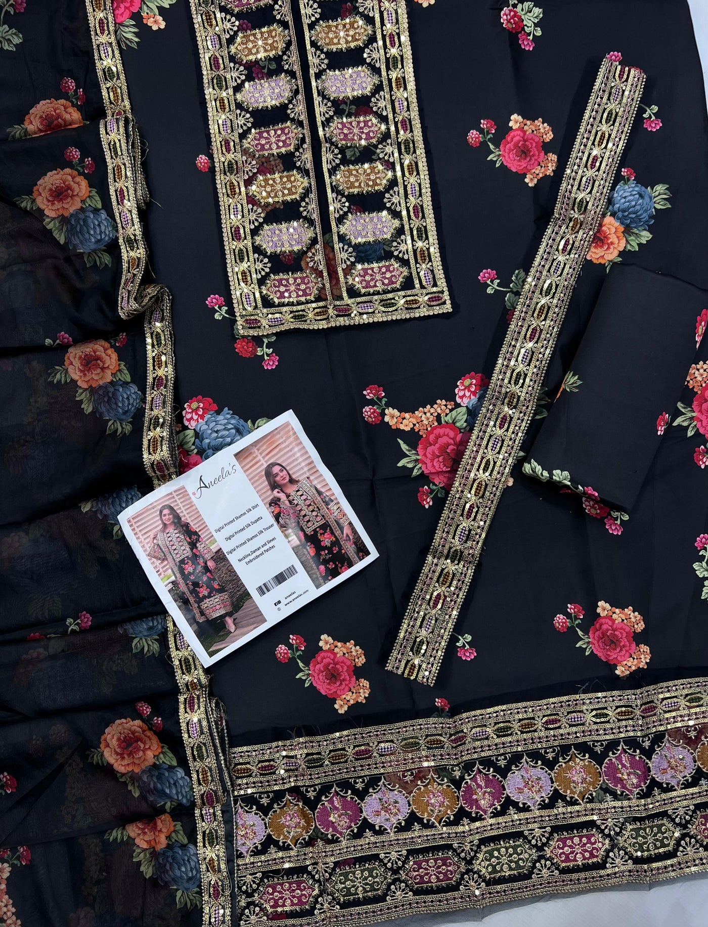 Aneela's Silk Embroidered 3-Piece Unstiched