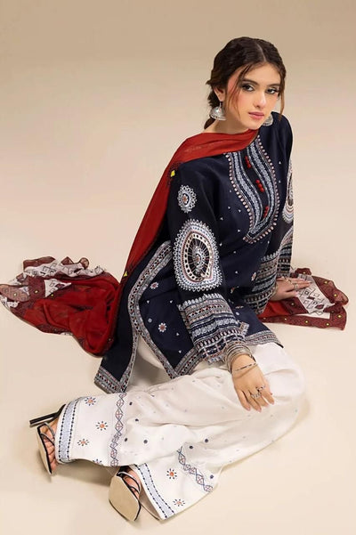 JAZMINE - 3PC Dhanak premium EMBROIDERED SUIT WITH whool shawl BY Laiba khan