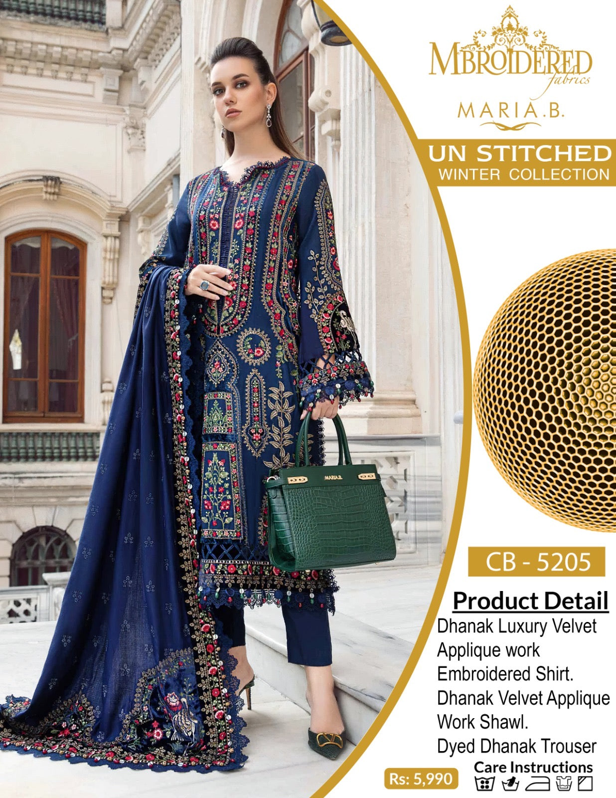 MARIA-B Luxury Embroidered 3PC (DHANAK FABRIC)