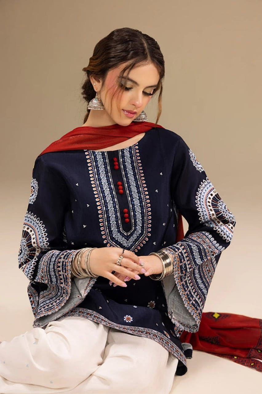 JAZMINE - 3PC Dhanak premium EMBROIDERED SUIT WITH whool shawl BY Laiba khan