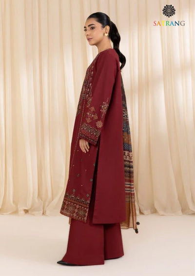 Sapphire-3PC luxury Embroidered with Wool shawl (DHANAK Fabric)
