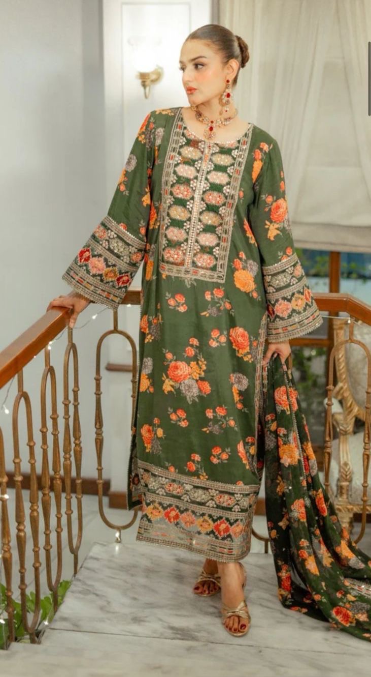 Aneela's Silk Embroidered 3-Piece Unstiched