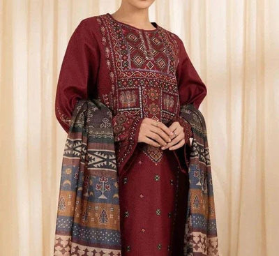 Sapphire-3PC luxury Embroidered with Wool shawl (DHANAK Fabric)