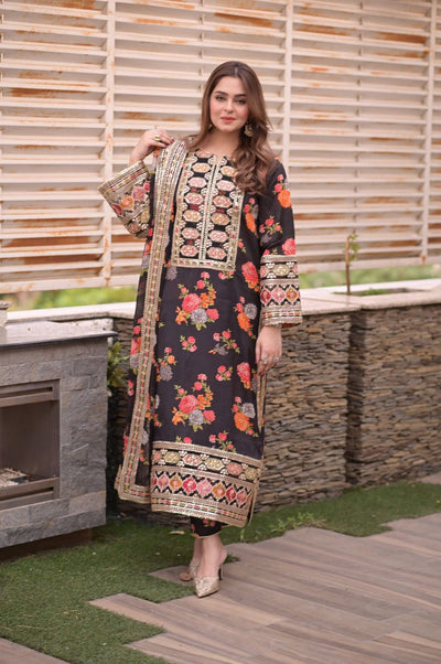 Aneela's Silk Embroidered 3-Piece Unstiched