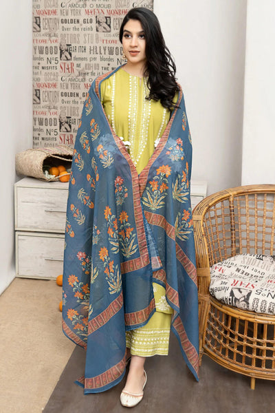 URGE - 3PC Dhanak LUXURY EMBROIDERED with printed shawl
