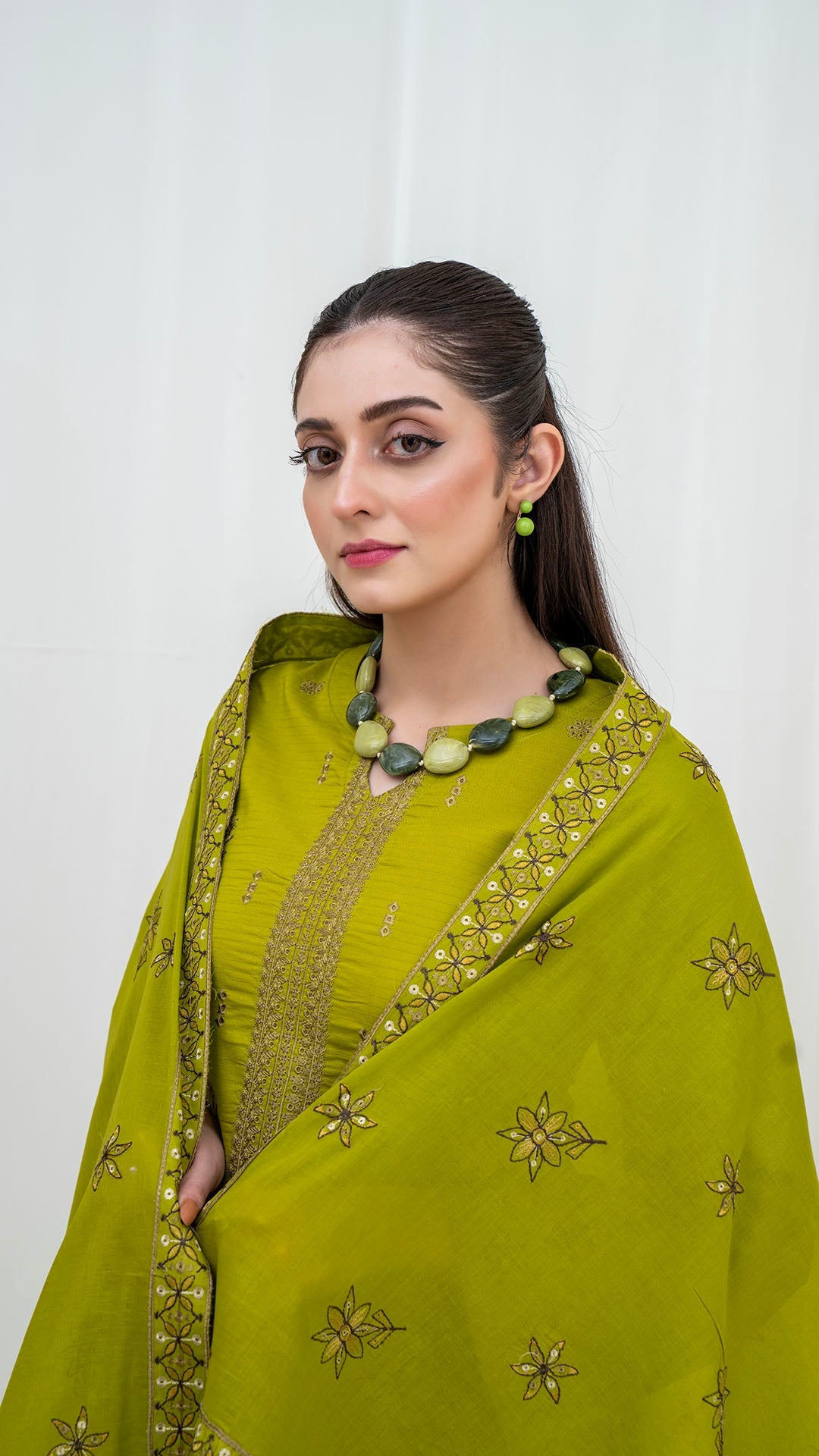 LEMON - 3PC LAWN EMBROIDERED SUIT WITH VOILE EMBROIDERED DUPATTA BY NAZAKAT