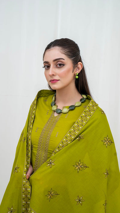 LEMON - 3PC LAWN EMBROIDERED SUIT WITH VOILE EMBROIDERED DUPATTA BY NAZAKAT