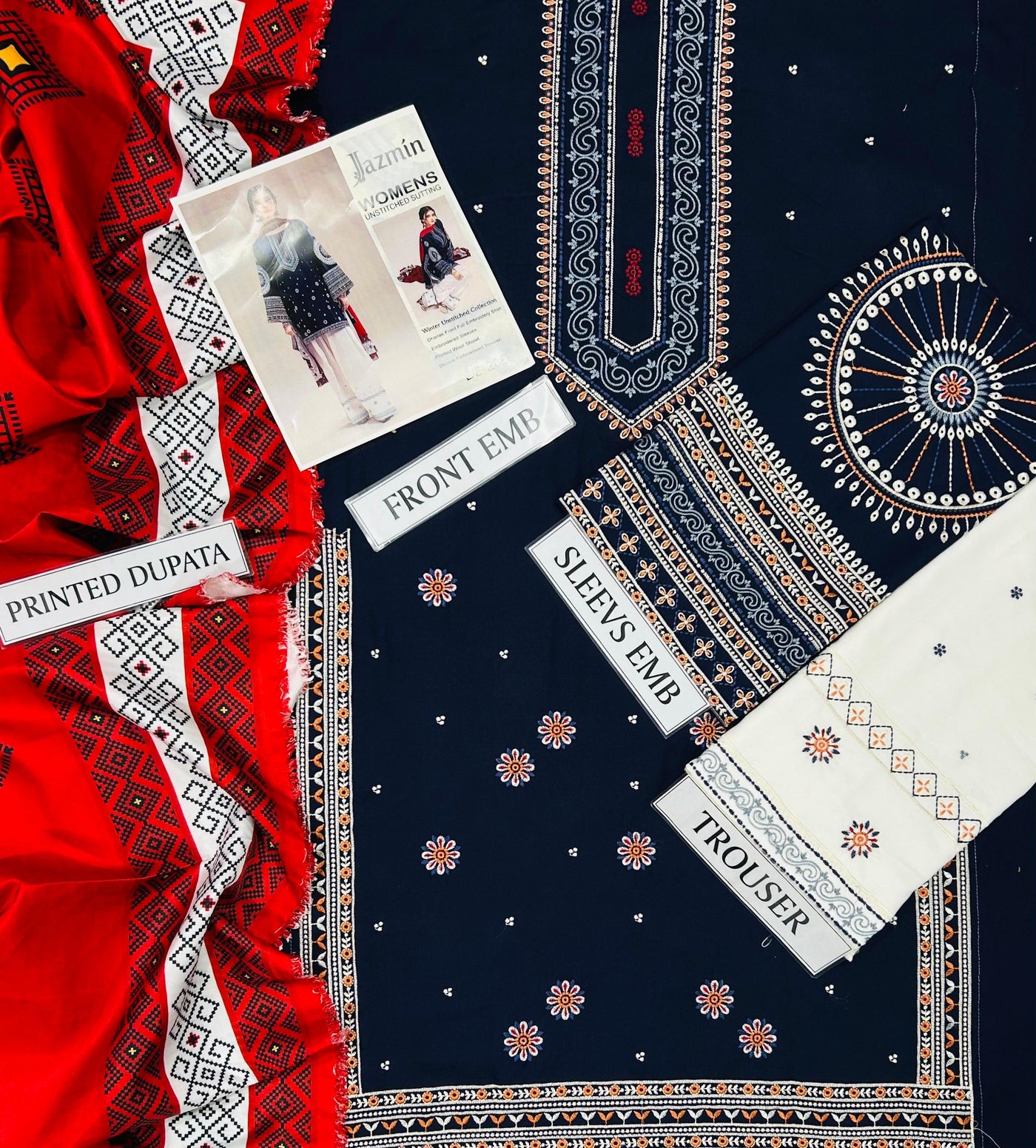 JAZMINE - 3PC Dhanak premium EMBROIDERED SUIT WITH whool shawl BY Laiba khan