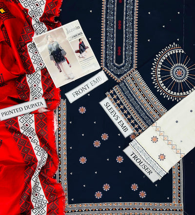 JAZMINE - 3PC Dhanak premium EMBROIDERED SUIT WITH whool shawl BY Laiba khan